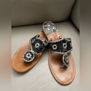 Jack Rogers Black and Silver Embellished Sandals Sz.8